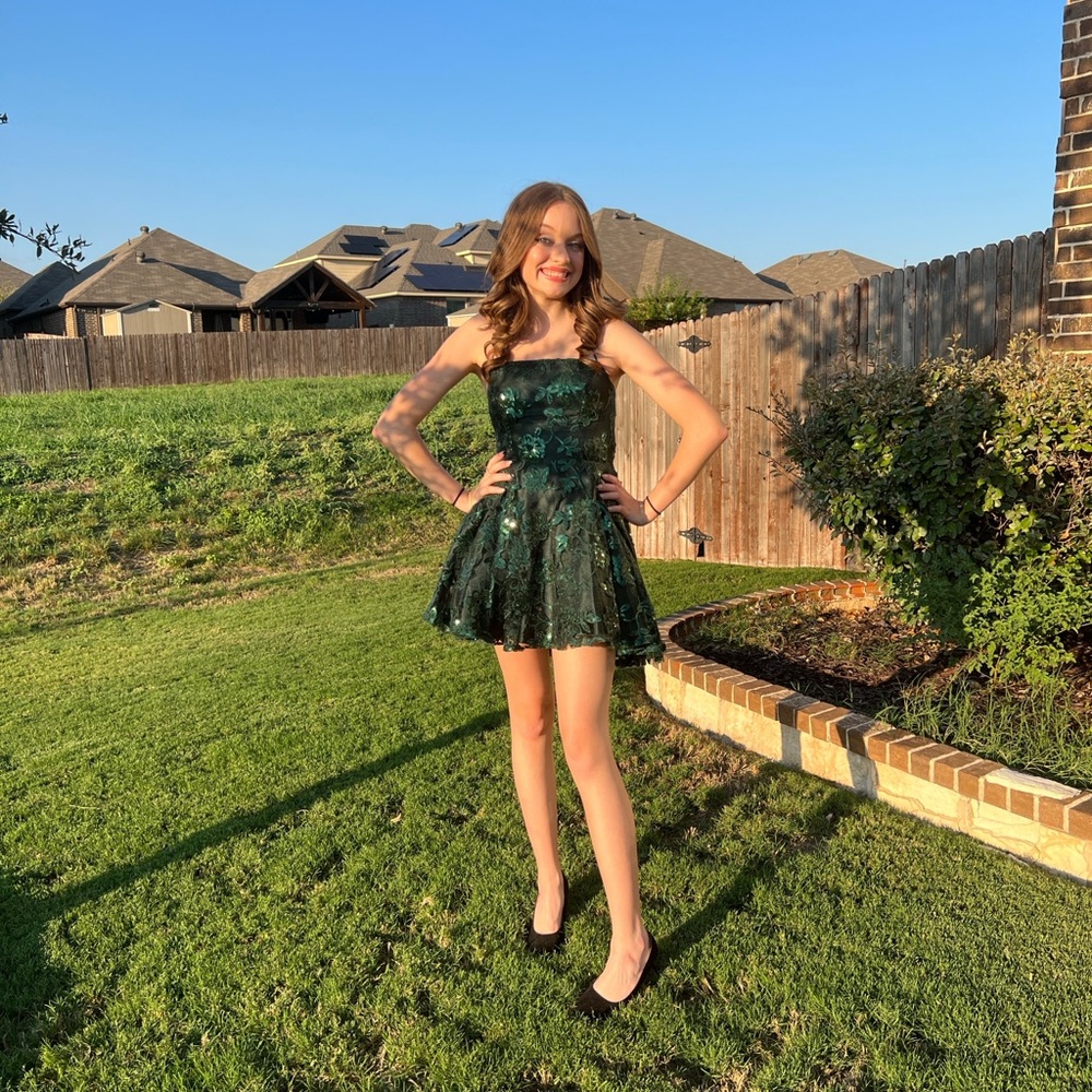 Green Sequin Floral Dress